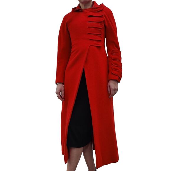 Rare 90s Vintage RED Stephen Sprouse wool Coat Sz 6 Fits A Sz 4 - Picture 4 of 13